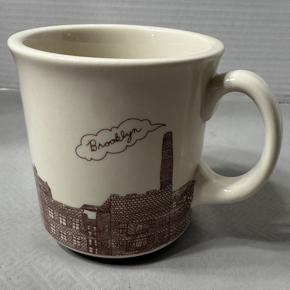 Fishs Eddy Diner Style Mug Brooklyn Cream & Brown Designed Artist Jordan Awan